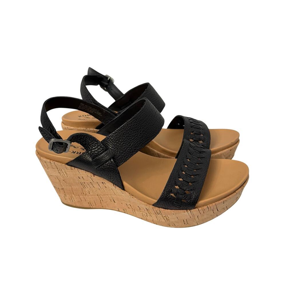 Kork Ease Sandals Women's 9 M Austin Braid Wedge Black Leather Cork Ankle Strap
